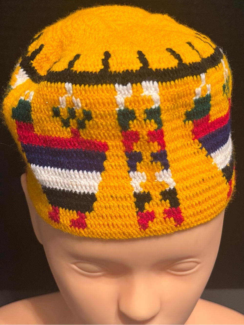 Hand-Knit Yellow Patterned Beanie/Skull cap